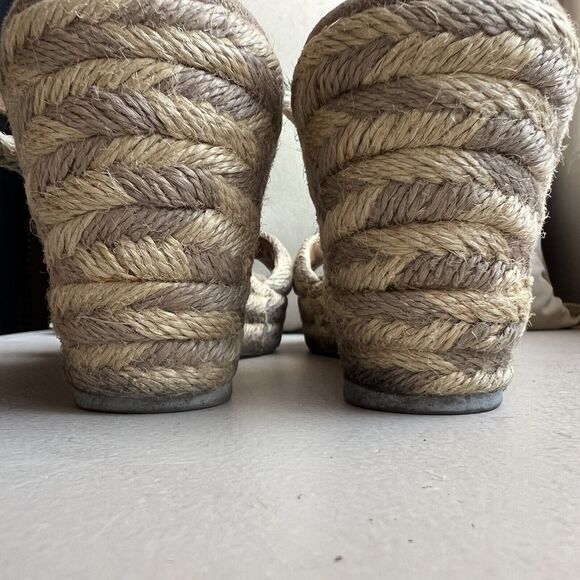 Tory Burch Camelia Tan Taupe Blended Jute Espadrille Wedge Sandal Ankle Strap 10 - Picture 10 of 16